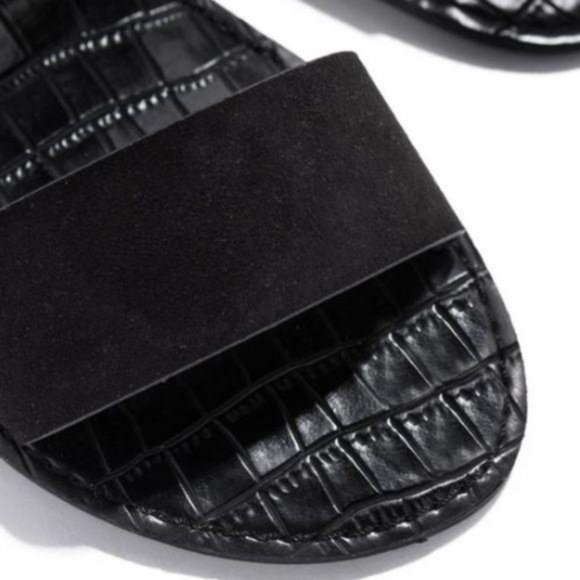 Double Strap Croc & Faux Suede Sandals in Black - Picture 4 of 5